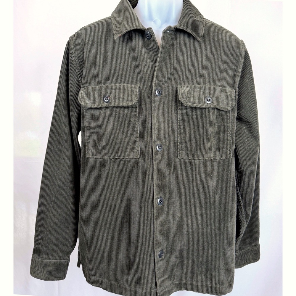 GAP Corduroy Shacket Overshirt Olive Gray Utility Workwear Mens Small Cotton